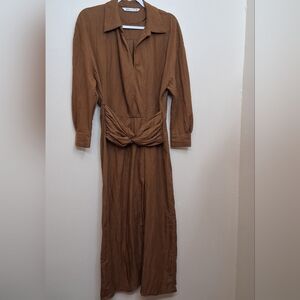 ZARA Brown Wrinkled Look Long Draped Dress Shirt Medium